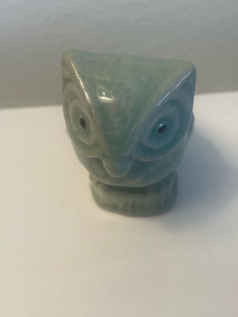 Celadon Green Owl Figure 2 1/2 inches Vintage EUC